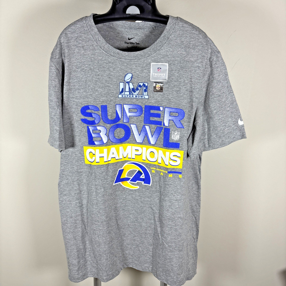 NWT Nike Tee LA Rams Super Bowl LVI Champions NFL Football T-shirt Gray Men's L